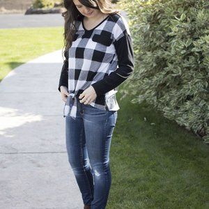 New Black and White Check Tie Shirt